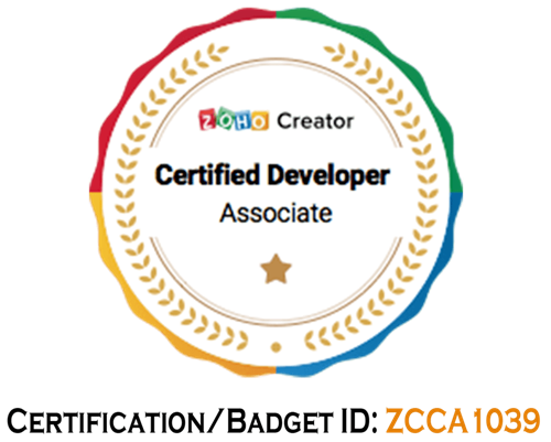 Zoho Creator certified developer badge