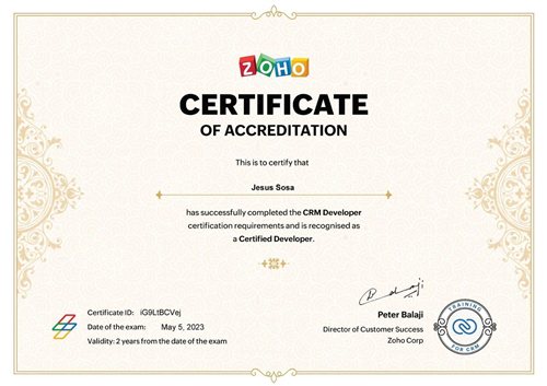 Zoho CRM certified developer badge